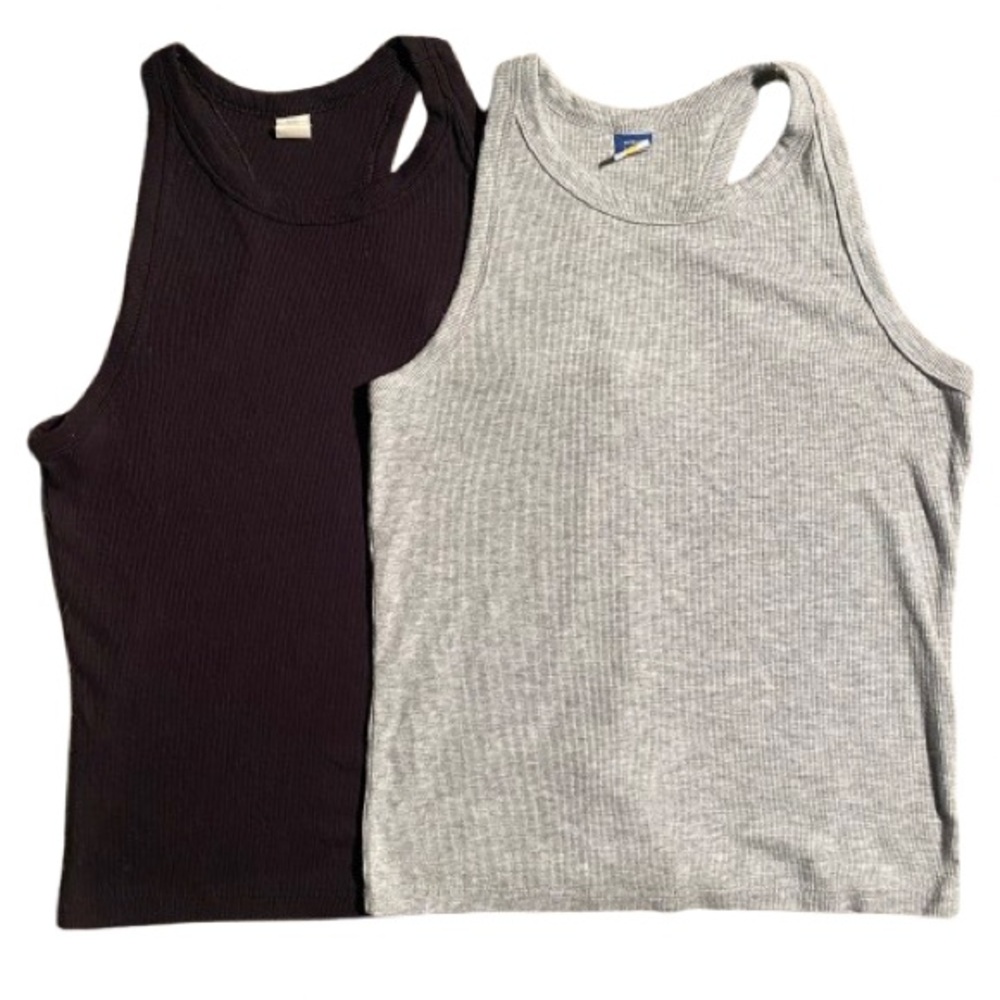 1 Black and 1 Gray Girls Ribbed Tank Tops